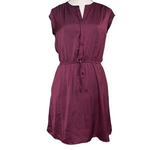 DR2 Burgundy Cap Sleeve V-Neck Sundress Button‎ down Tie Belt XS Summer Mini